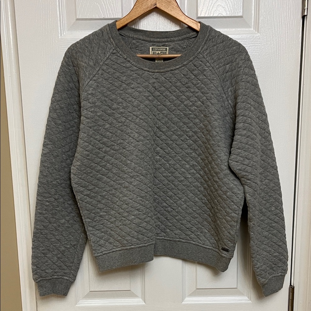 Unisex Stylish Quilted Crewneck Sweatshirt in Gray